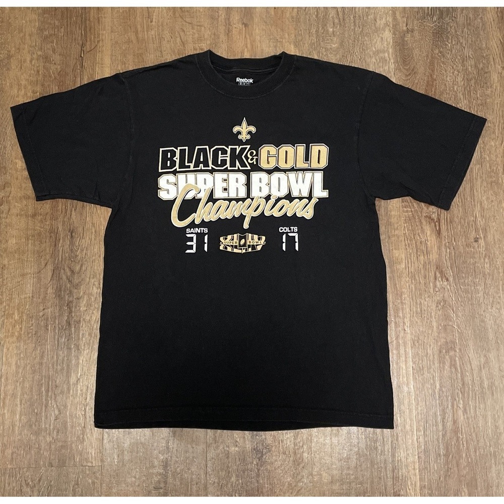 Vintage Reebok Saints Vs Colts Super Bowl XLIV T Shirt Men's Medium Black 2010